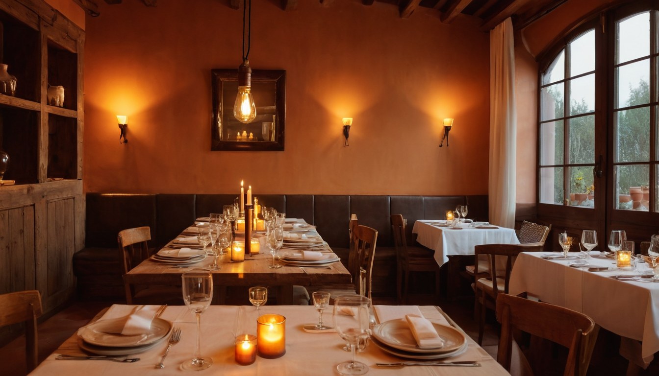Interior cálido de restaurante con iluminación ambiental en Ciudad de México