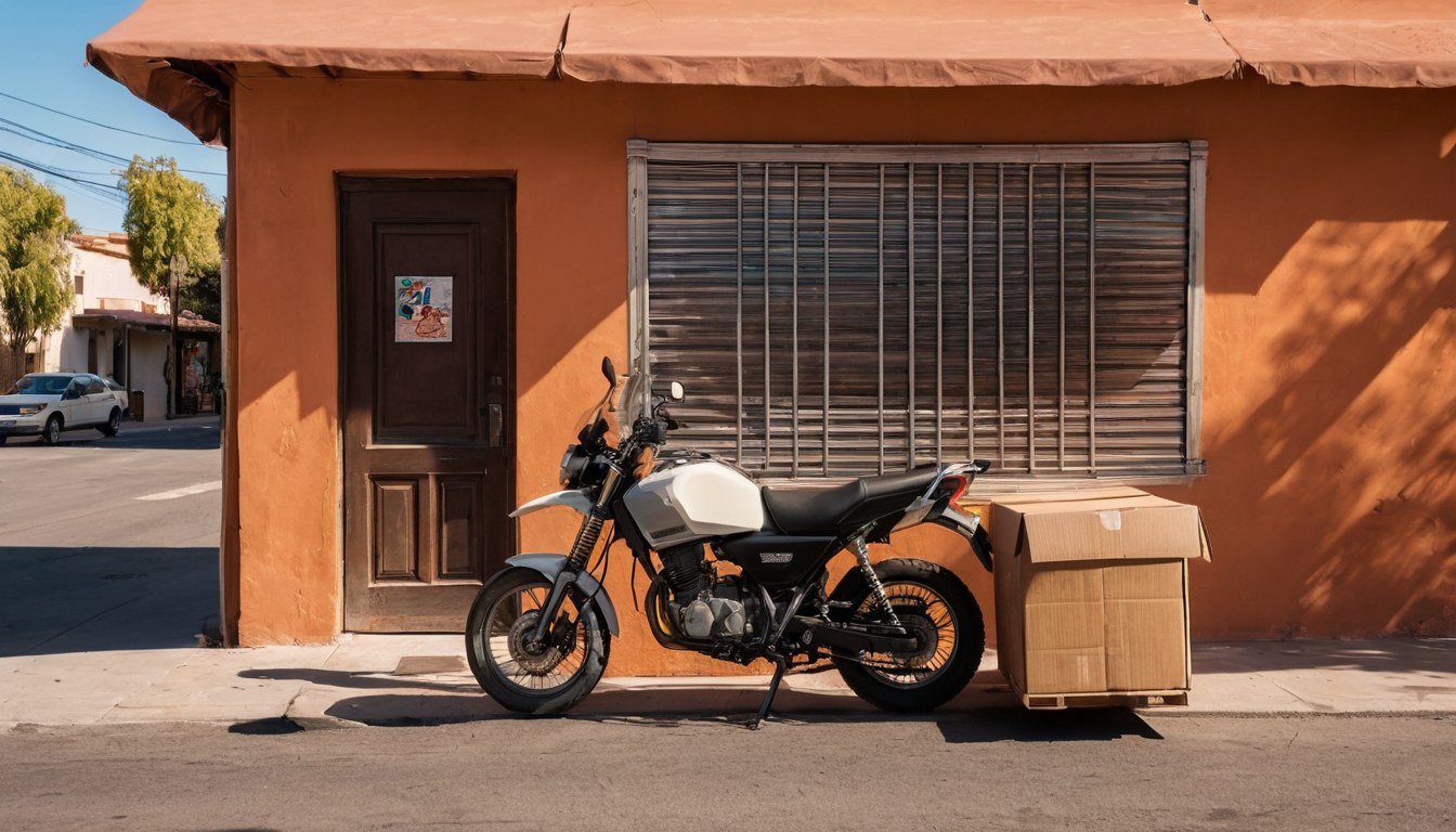 Moto de reparto frente a miscelánea en Ciudad de México