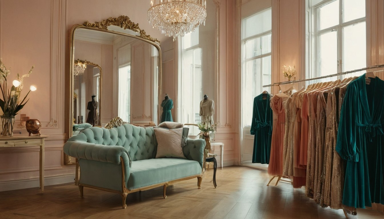 Interior de boutique de ropa con ambiente cálido y elegante en Ciudad de México