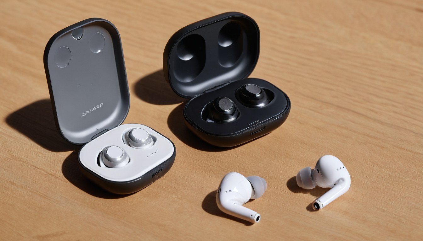 Audífonos y accesorios de audio en exhibidor de tienda