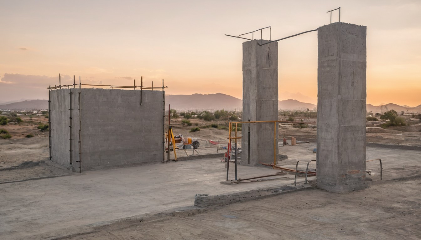 Obra de construcción con cimentación en proceso
