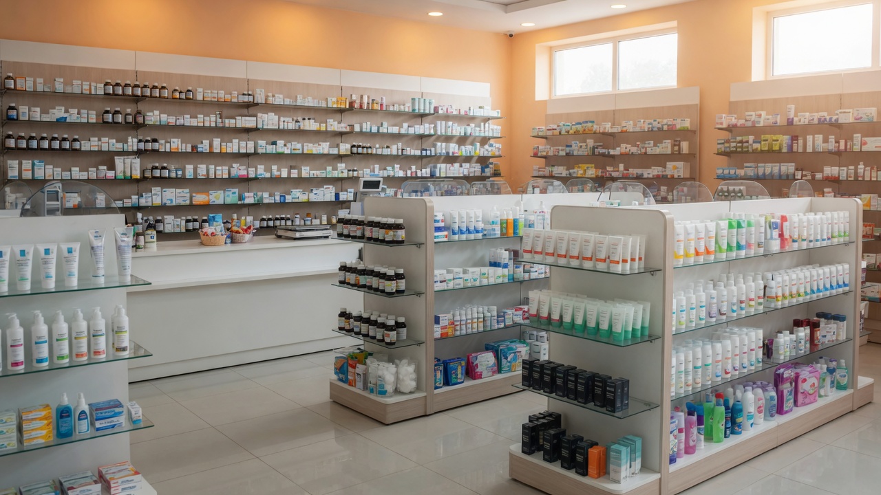 Interior de farmacia bien surtida en Ciudad de México