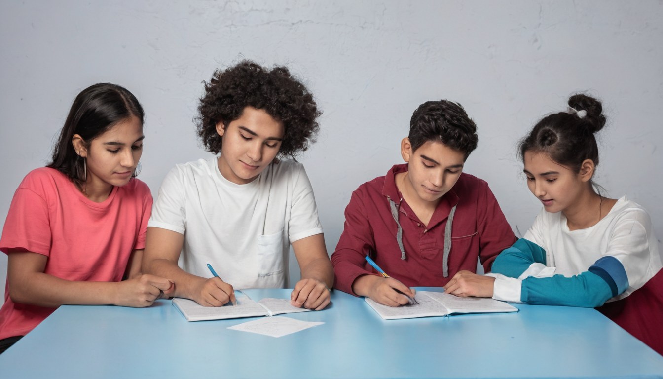 Estudiantes colaborando en una sesión de tutoría