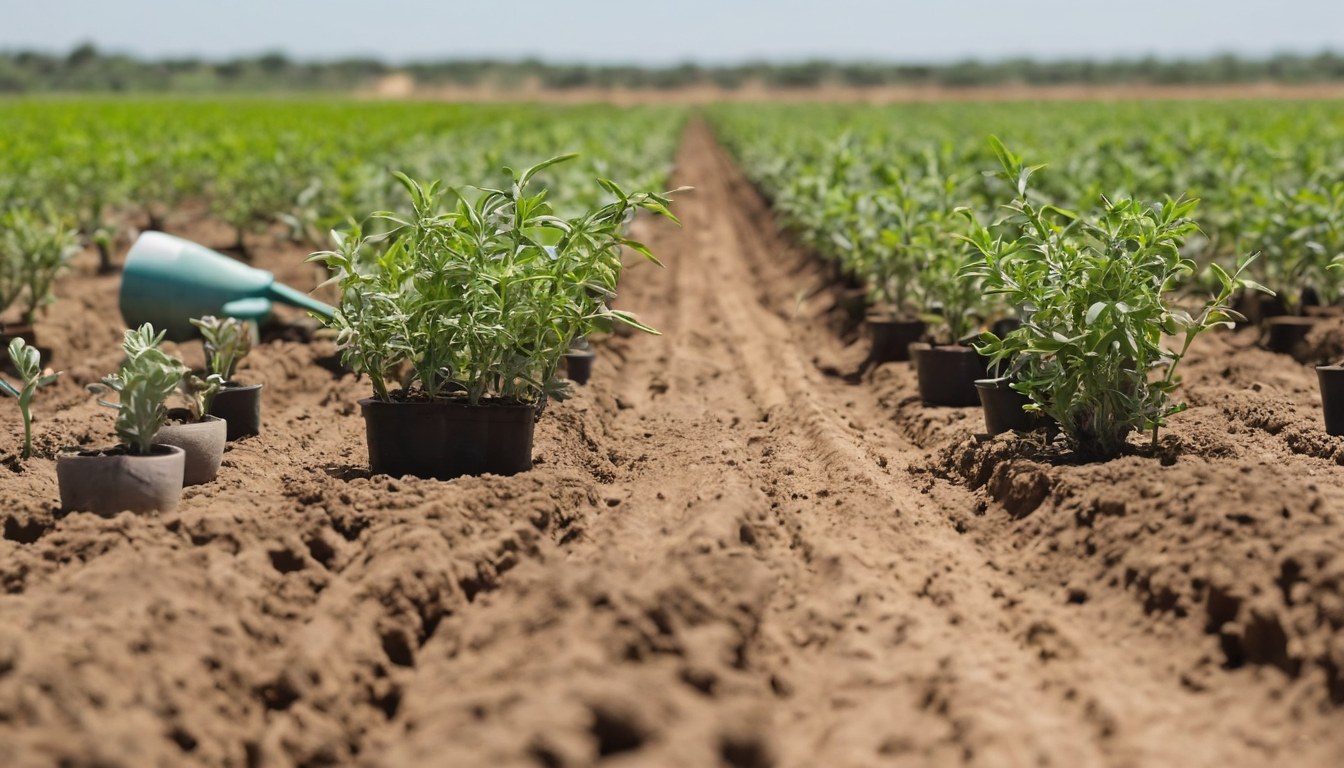 Preparación agrícola con riego y muestras de suelo