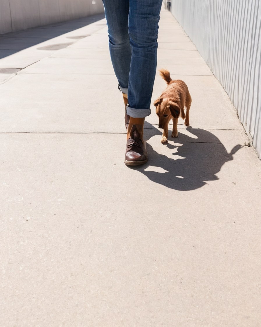 Zapatos de piel café paseando a un perro por la banqueta