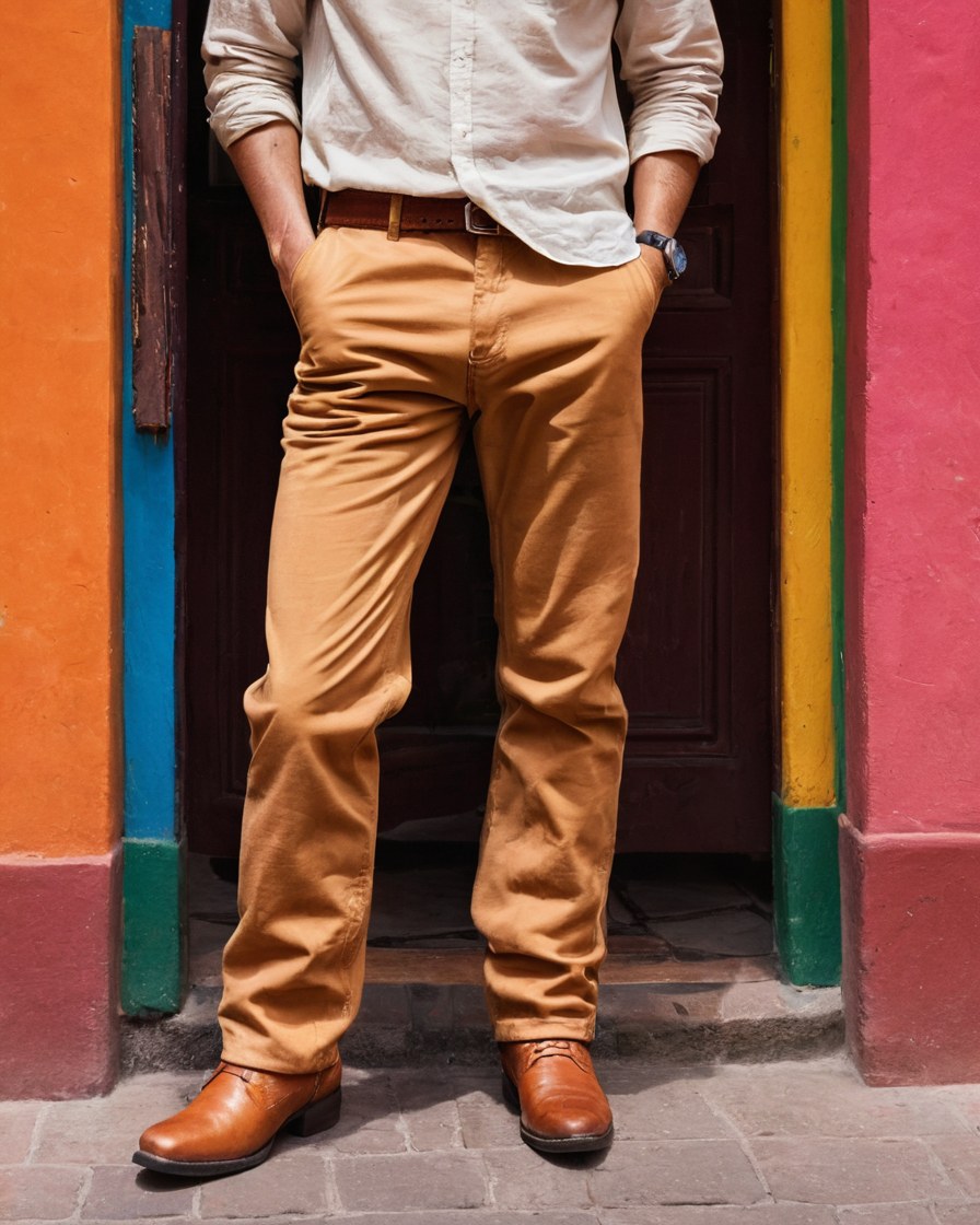 Botas de piel frente a la puerta de una tiendita de colores