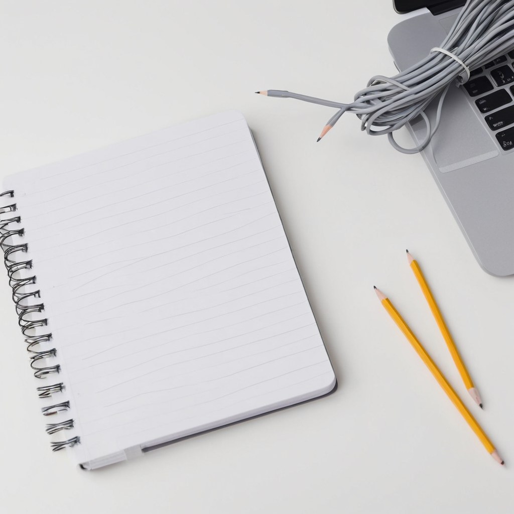 Cables de red ordenados junto a una libreta