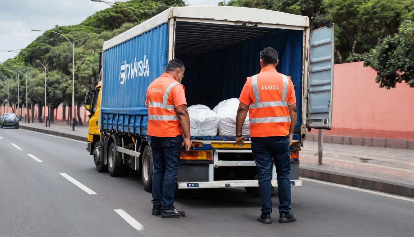 Equipo coordinando la salida de un camión de carga