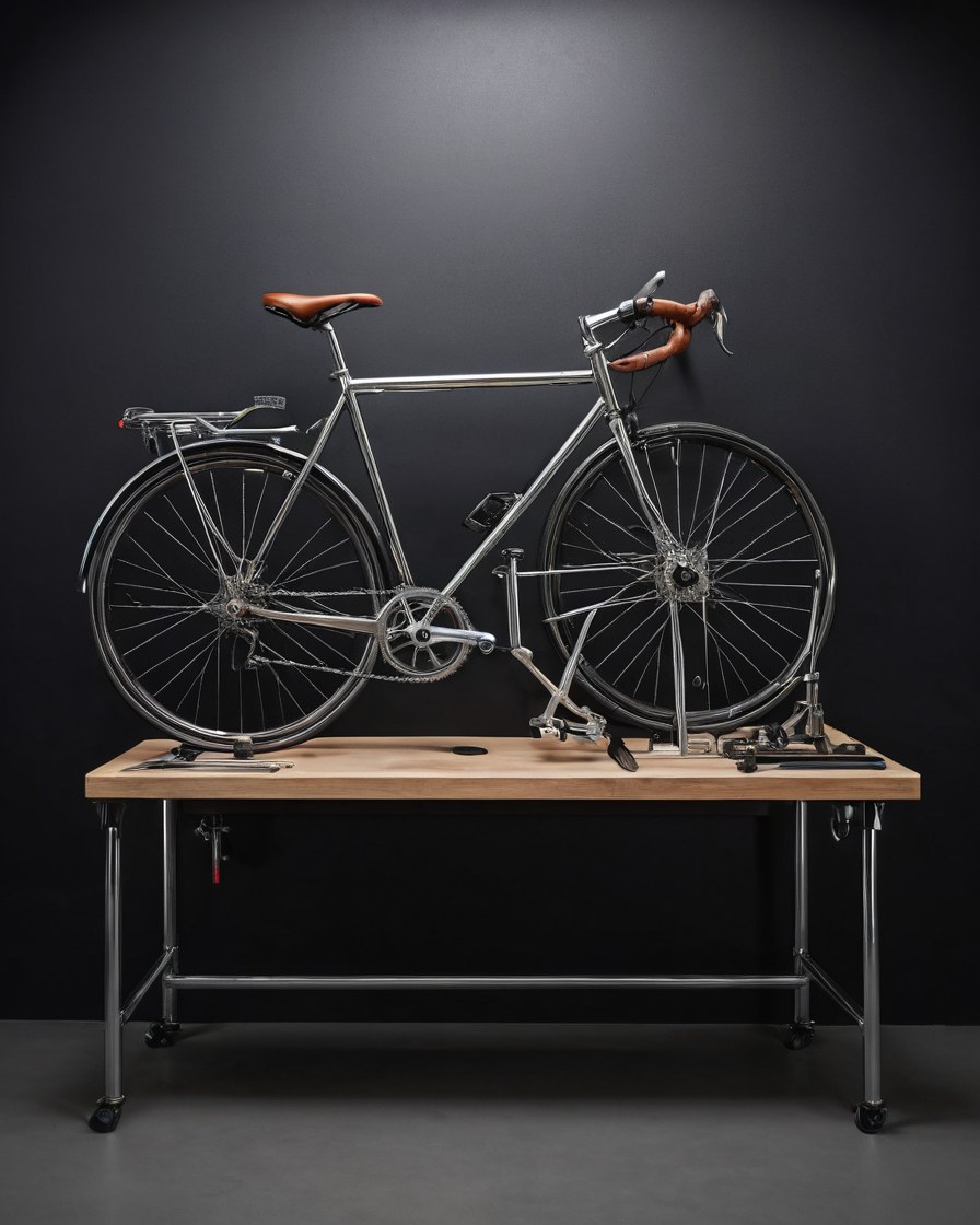 Bicicleta de ruta sobre el banco del taller