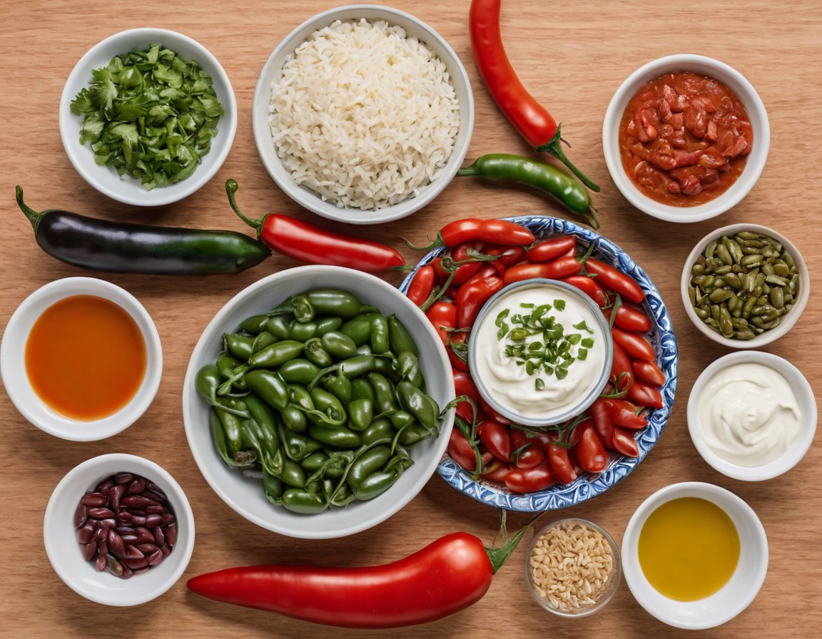 Tomate, chile, hierbas y frijoles para una preparación casera