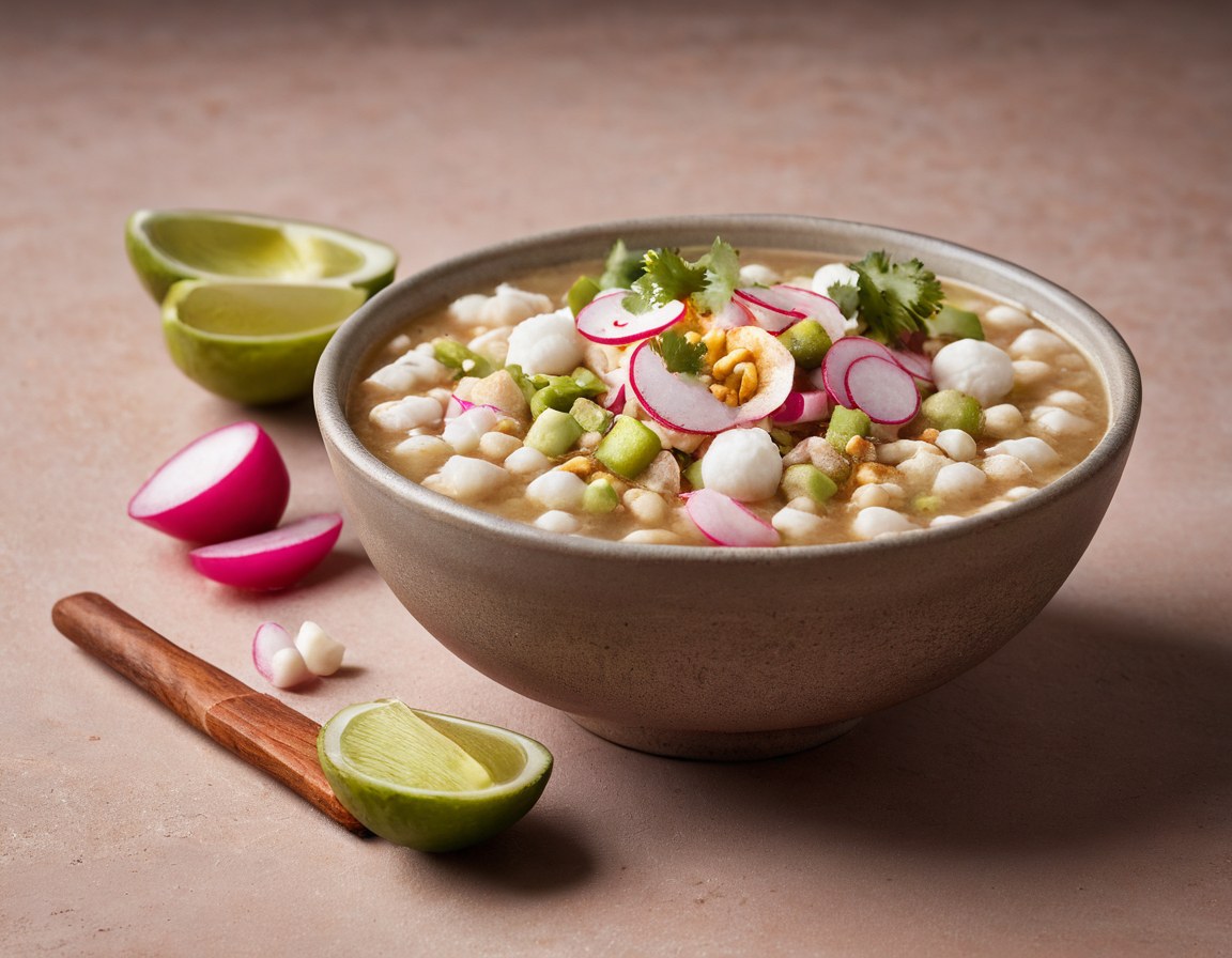 Pozole blanco preparado en una pozolería