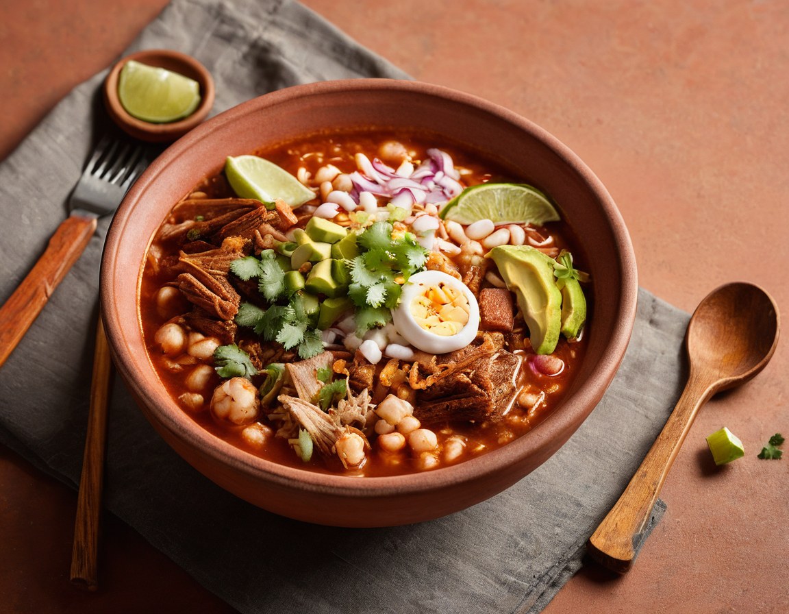 Pozole de la casa preparado en una pozolería