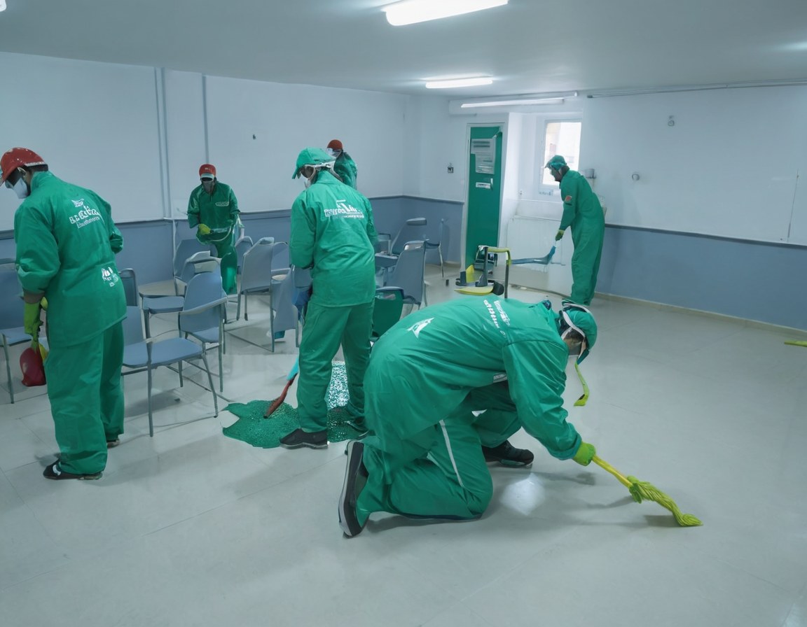 Personal prepara una sala de juntas antes del inicio de la jornada