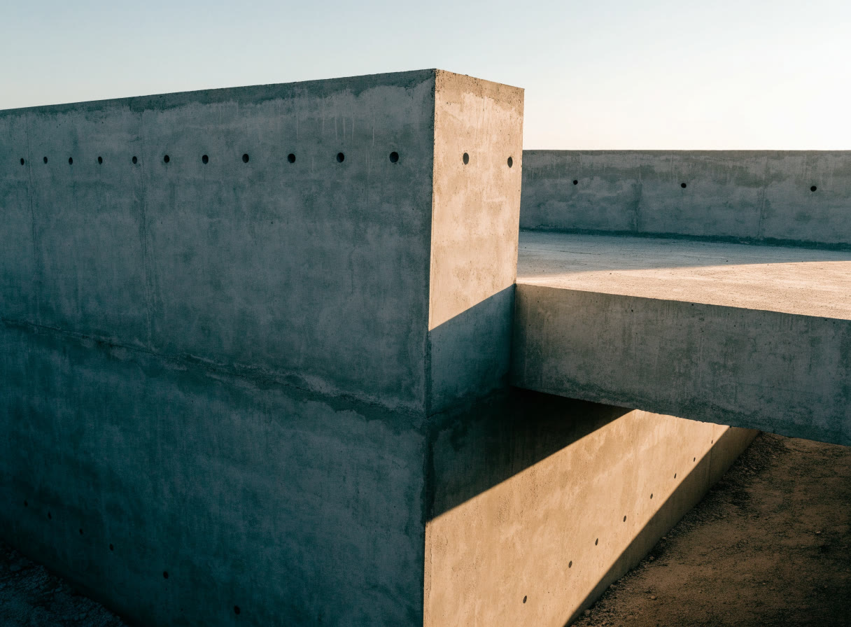 Muro y losa de concreto aparente recién descimbrados