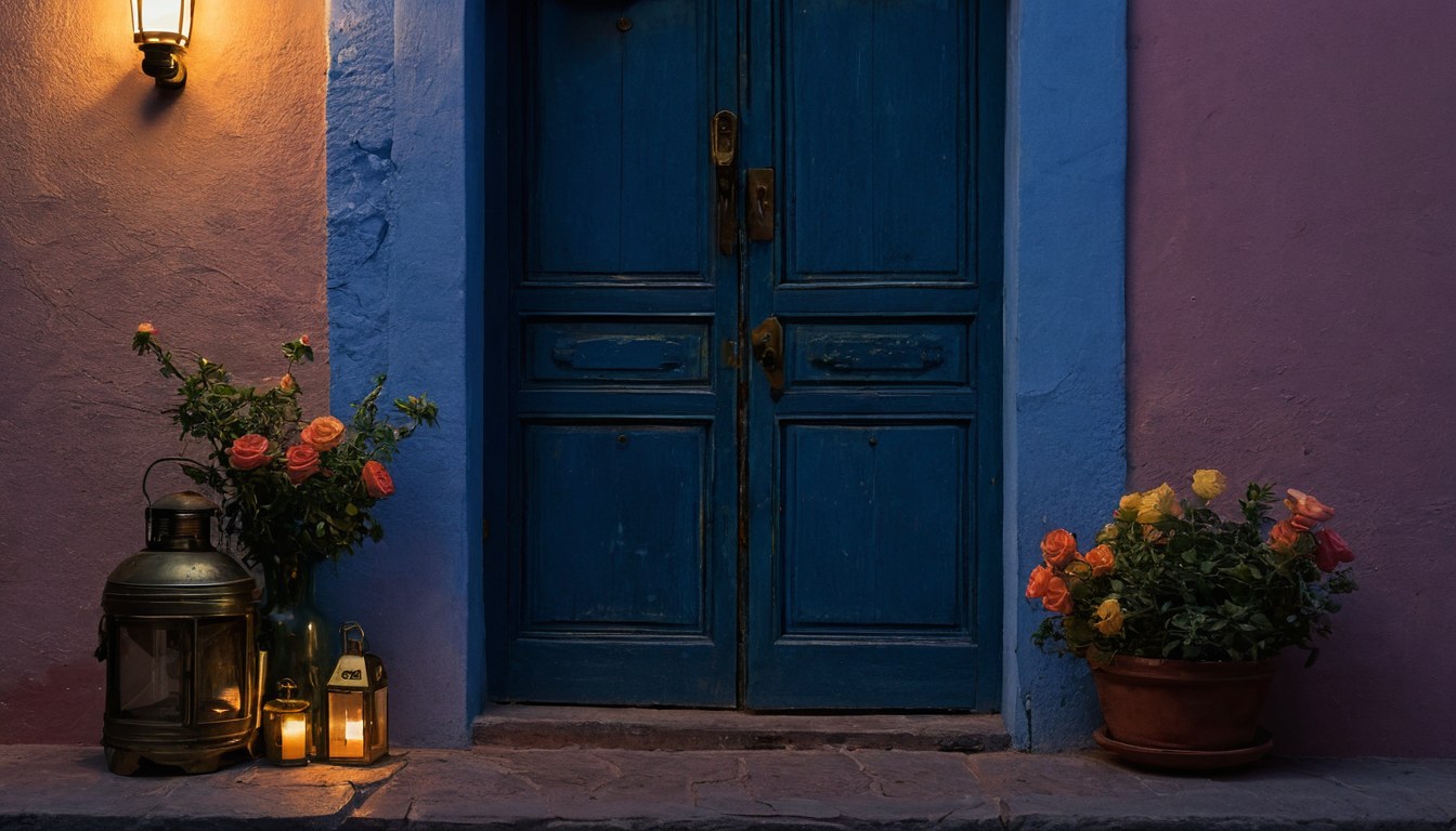 Entrada iluminada preparada para una serenata