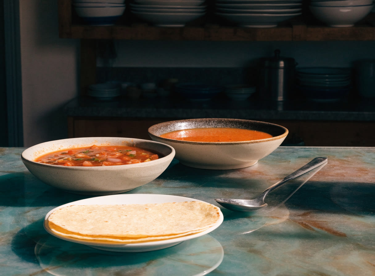 Salsas de distintos colores y tortillas sobre una mesa