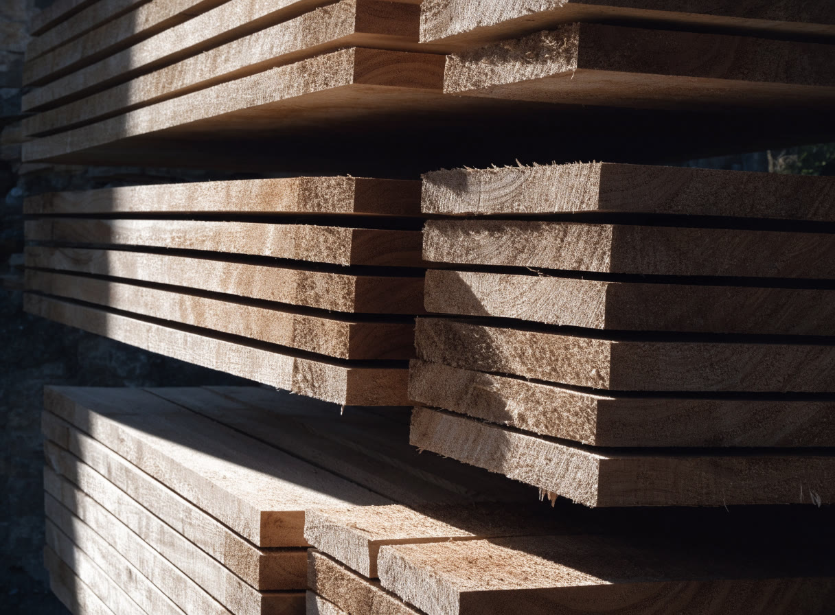 Tablas de madera ordenadas que muestran veta y cantos