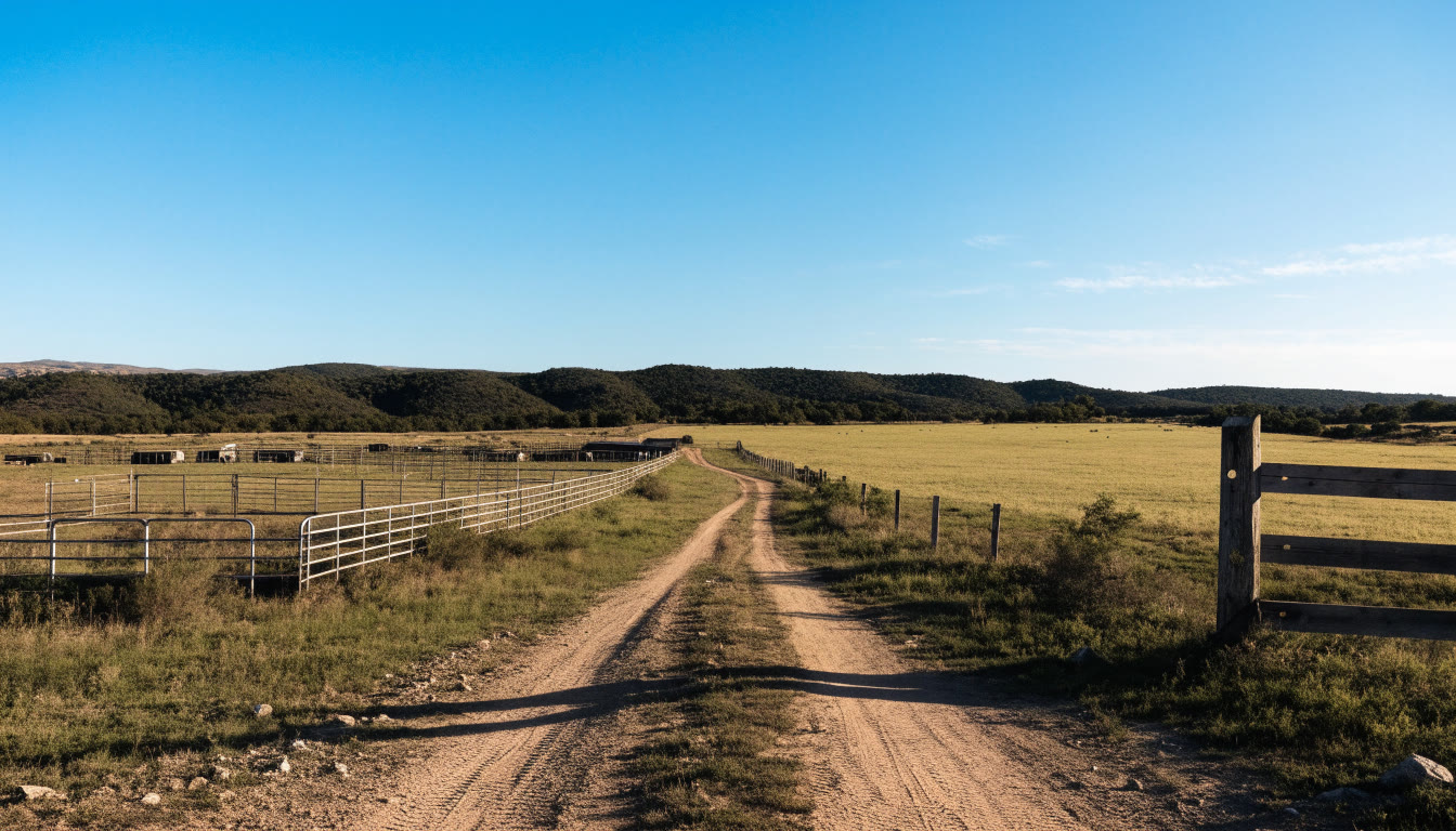 Entrada rural y acceso a un rancho ganadero