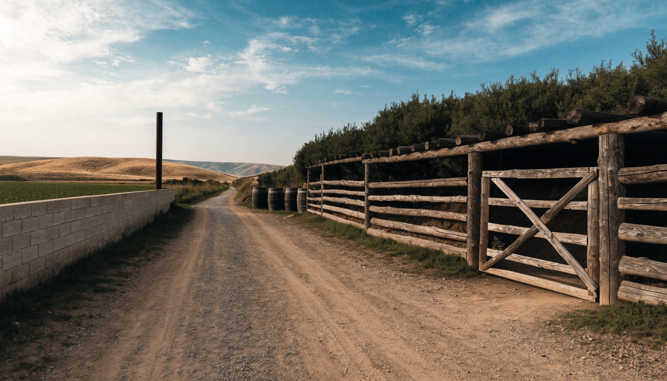 Acceso abierto a un corral de campo