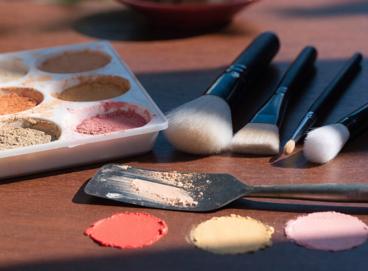 Paleta y brochas preparadas para practicar maquillaje