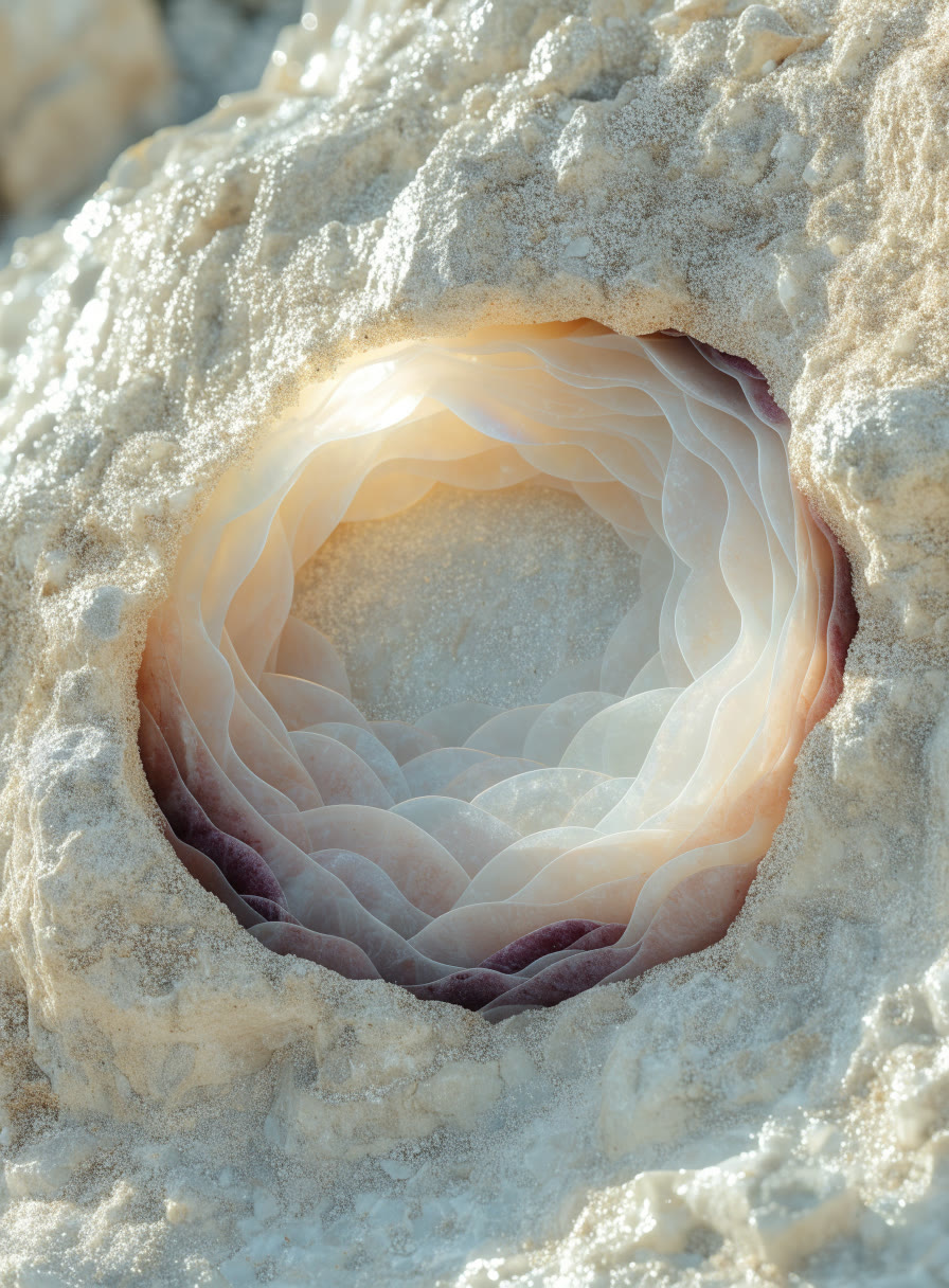 Halo perlado sobre una superficie mineral marfil