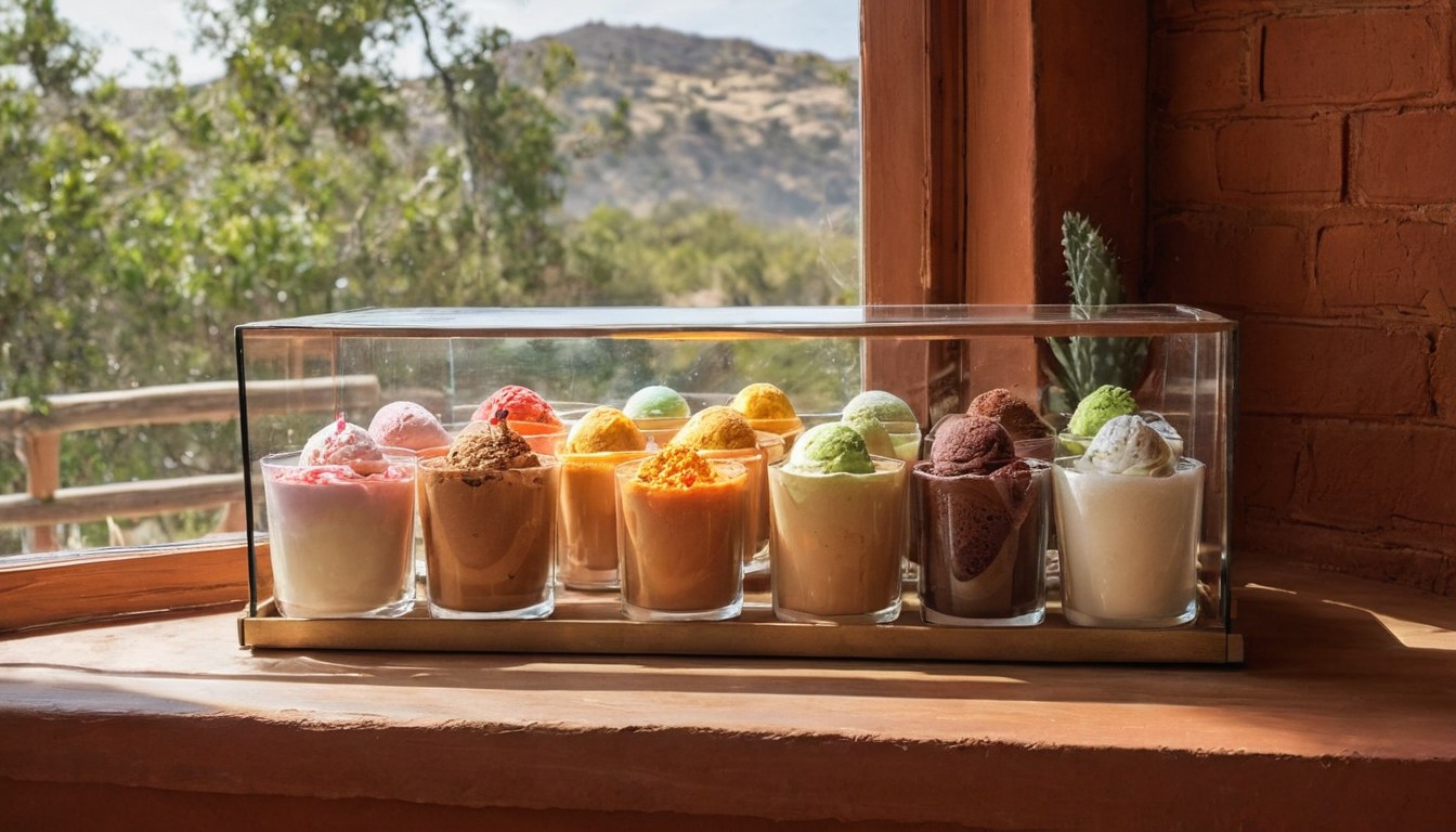 Vitrina de nevería artesanal con nieves y paletas frescas en Ciudad de México