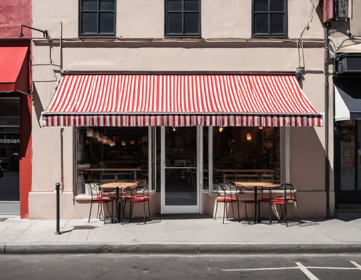 Toldo retráctil para sombra en un comercio