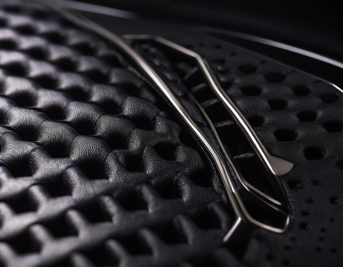 Detalle macro de rejilla de bocina y costura de vestidura