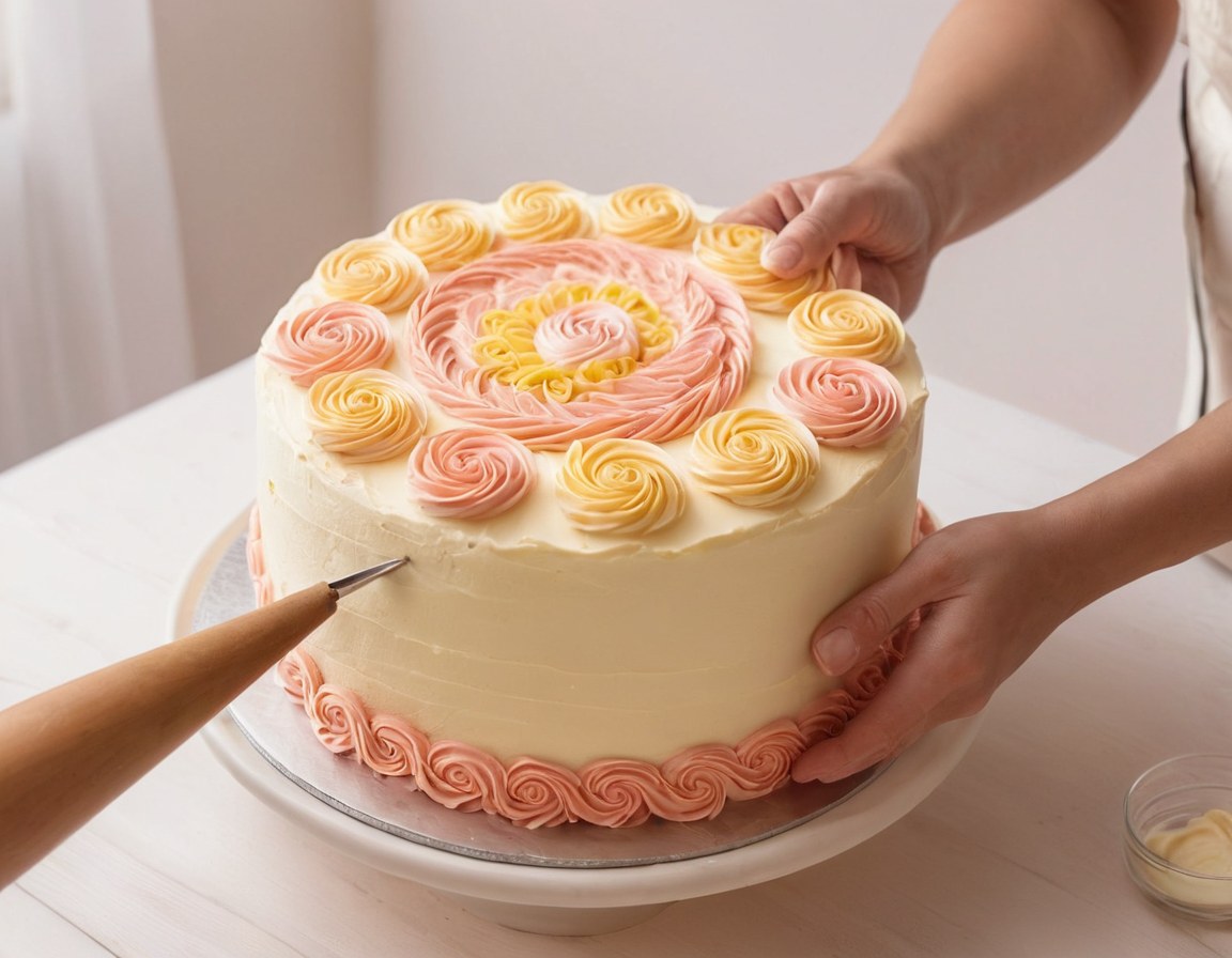Manos artesanas decorando un pastel con buttercream en Ciudad de México