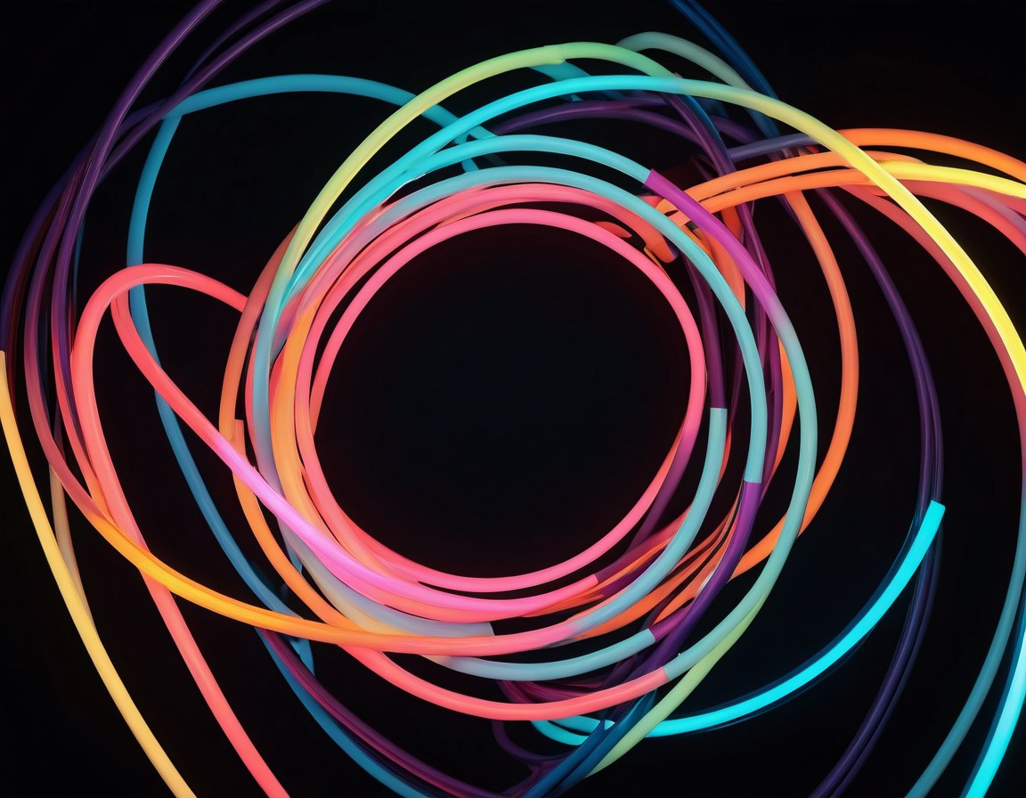 Tubo luminoso doblado en arcos geométricos sobre un fondo texturizado