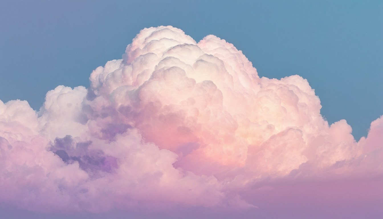 Filo de nube con difracción iridiscente en menta, lila y durazno