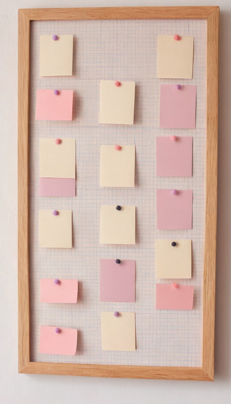 Muro de trabajo del estudio con anotaciones abstractas y luz de día