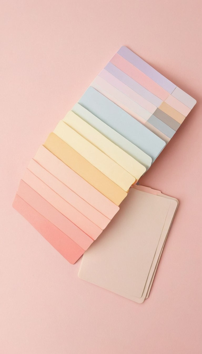 Tablero de referencias de color junto a una laptop cerrada
