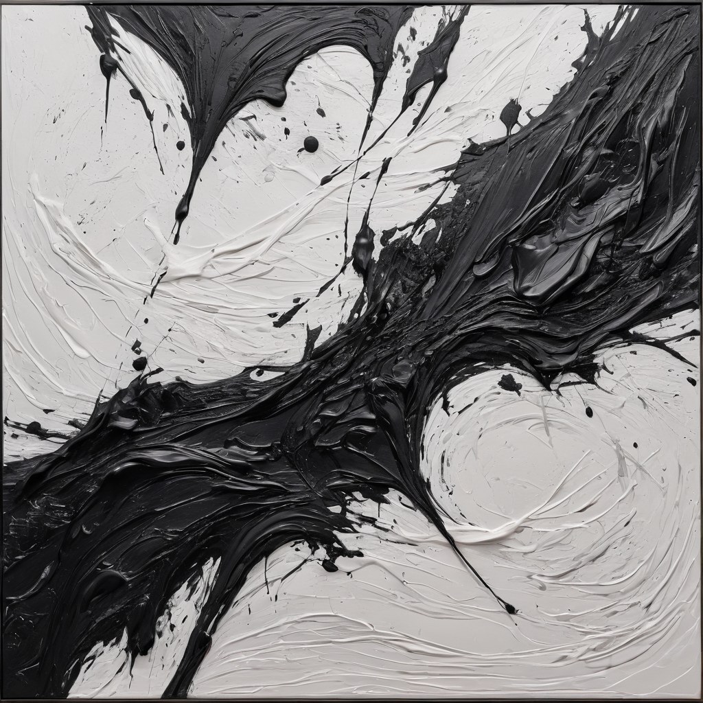 Lienzo abstracto monocromo con impasto de carbón bajo luz dirigida