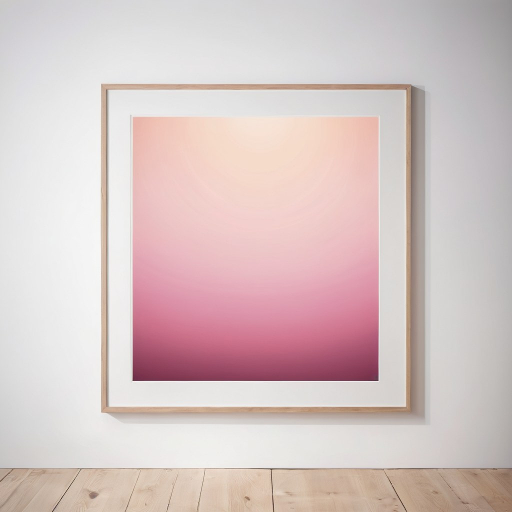 Obra fotográfica abstracta enmarcada, de campo degradado, en una sala limpia