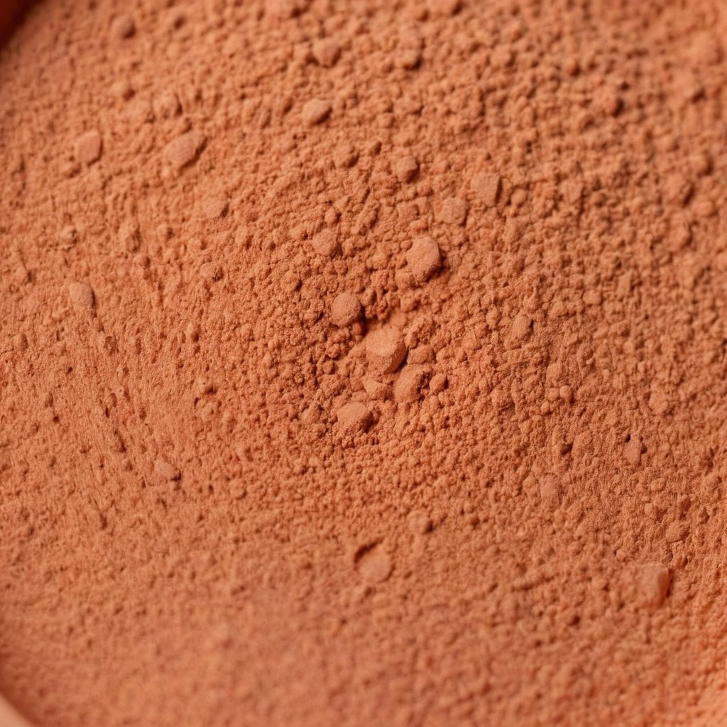 Polvo compacto terracota con una pasada superficial tomada de la pastilla