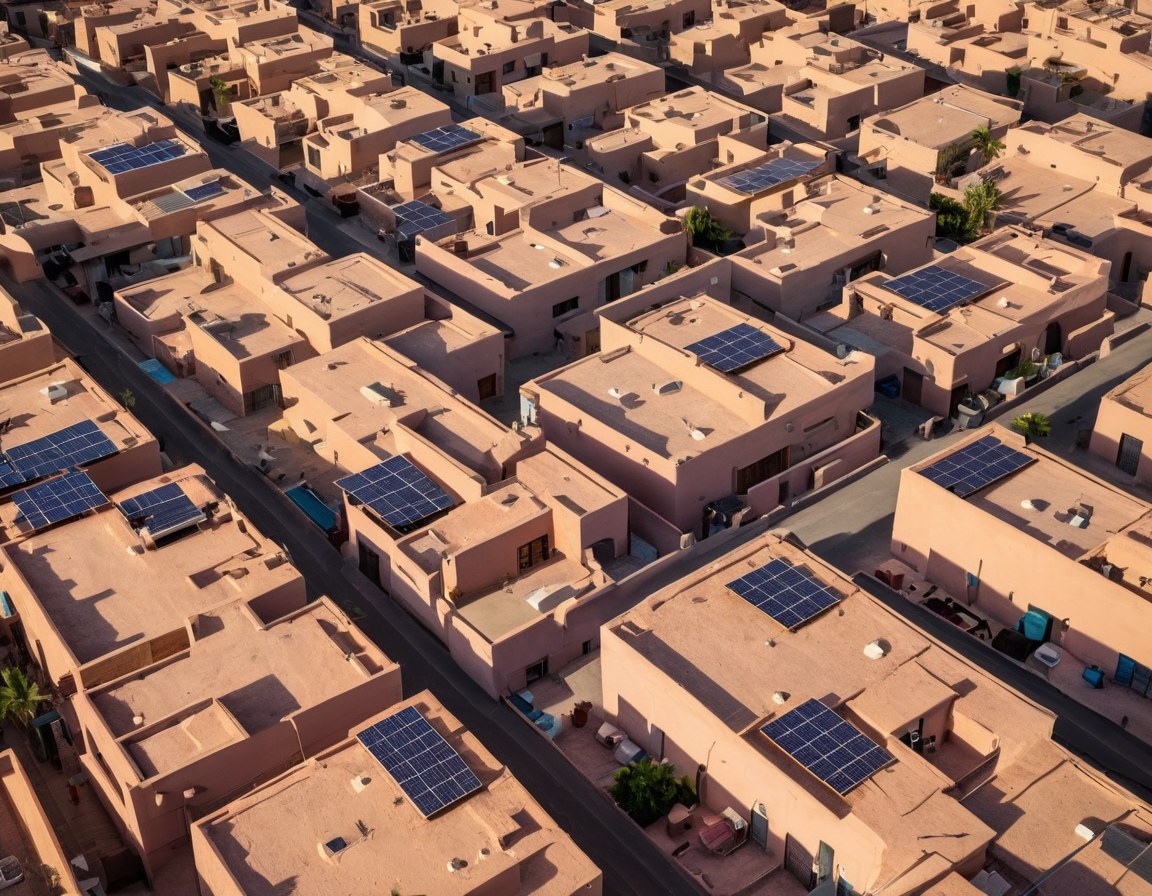 Vista aérea de una colonia de azoteas planas con algunos arreglos solares