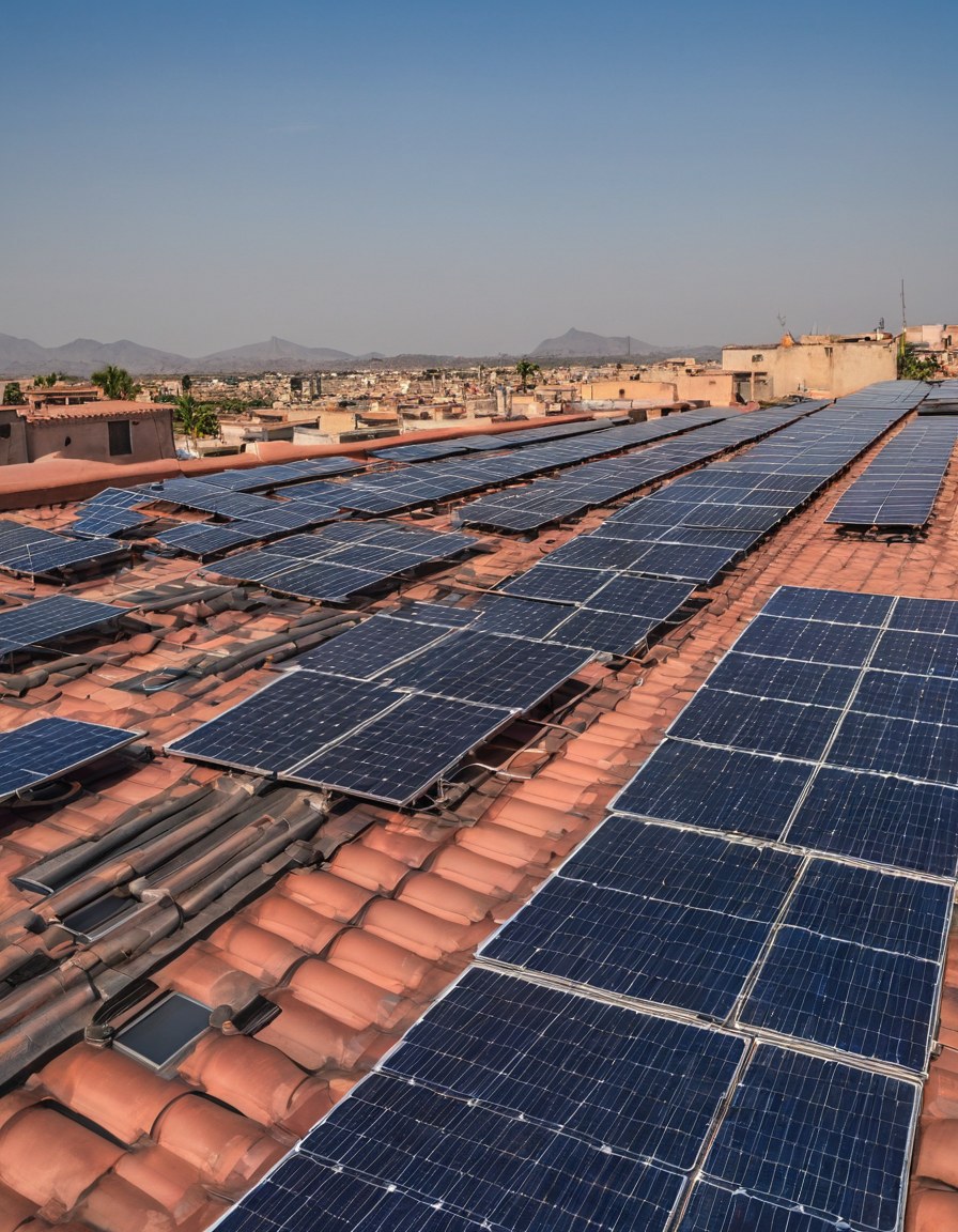 Azotea residencial con un arreglo ordenado de módulos solares bajo el cielo despejado