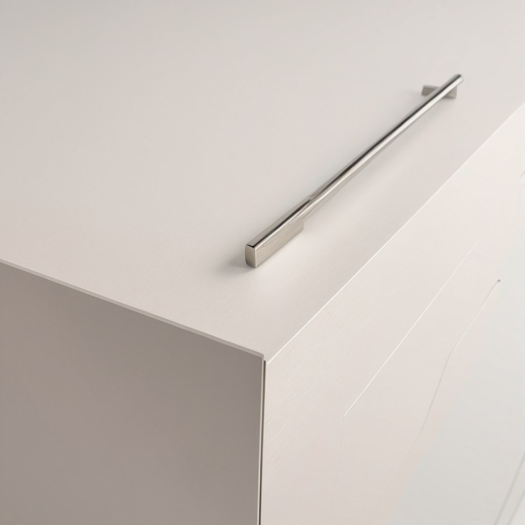 Panel mate con una jaladera de metal cepillado colocada encima