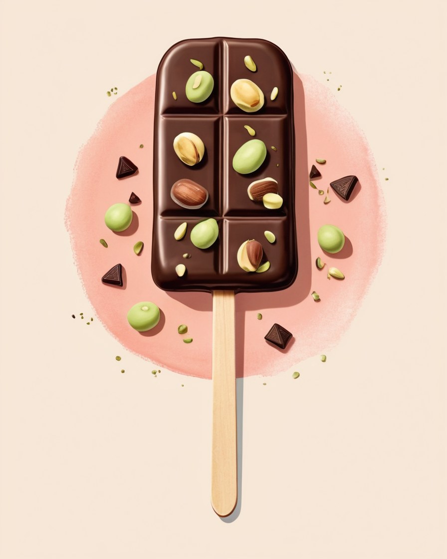Paleta cubierta de chocolate con pistache picado encima