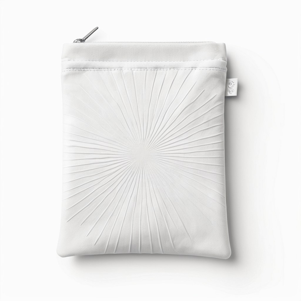 Bolsita de cuidado materno con un relieve de sol abstracto, en estudio blanco