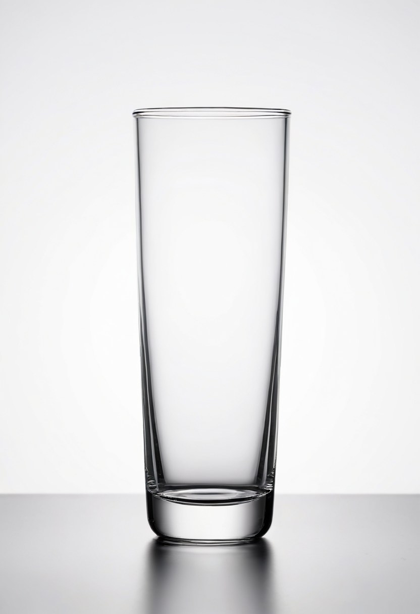 Vaso alto de vidrio con agua sobre una superficie mineral clara