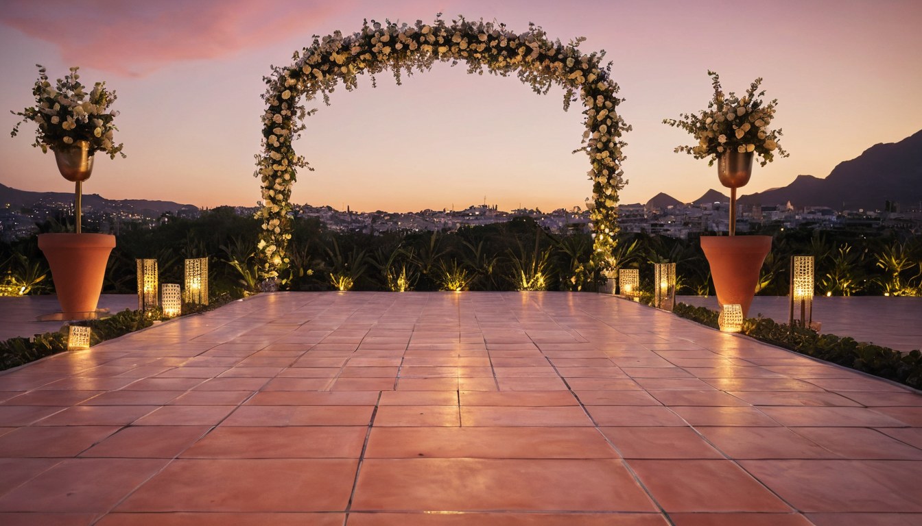 Pista de baile y arco decorativo para eventos
