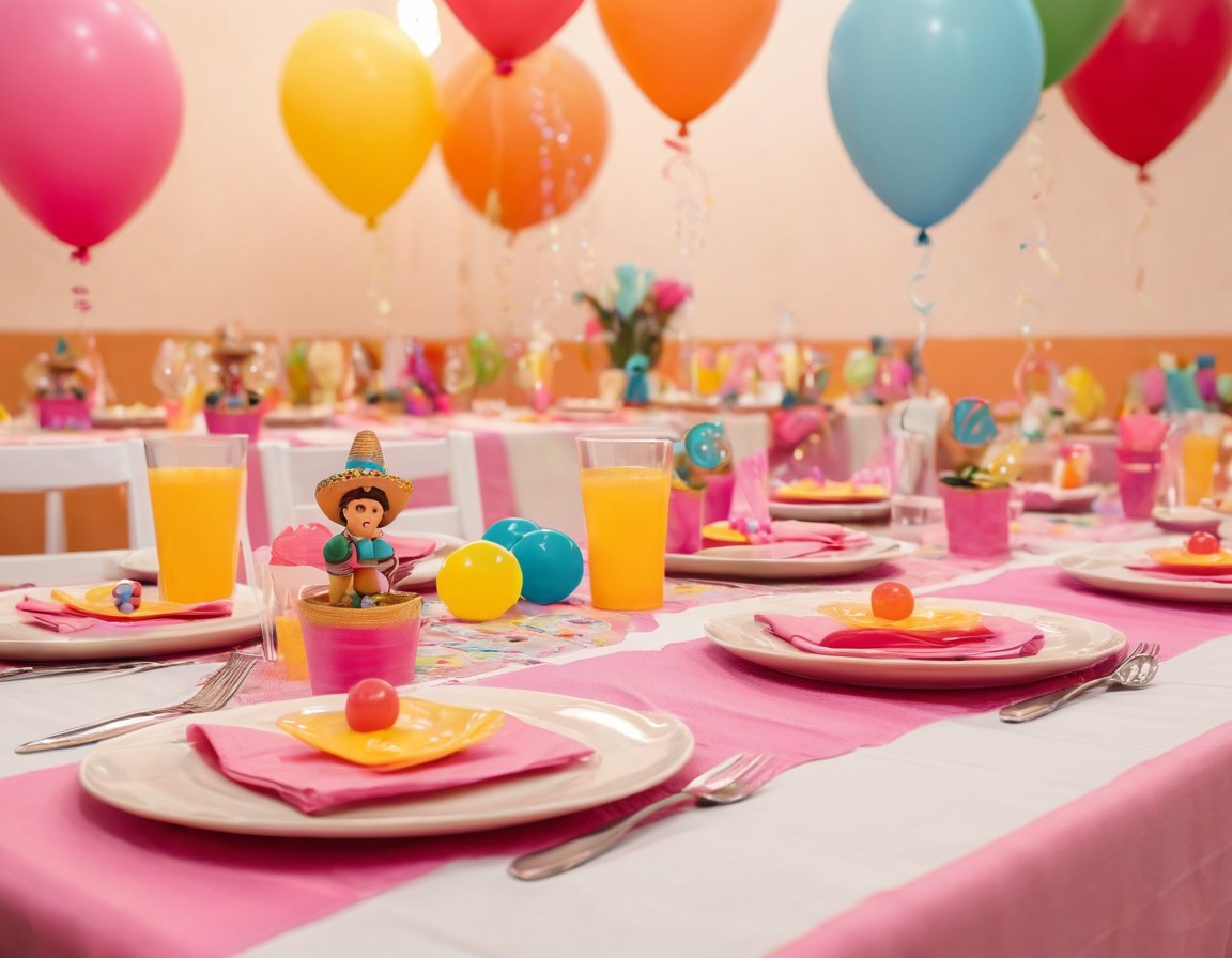 Mesa de fiesta infantil decorada con tema personalizado en Ciudad de México