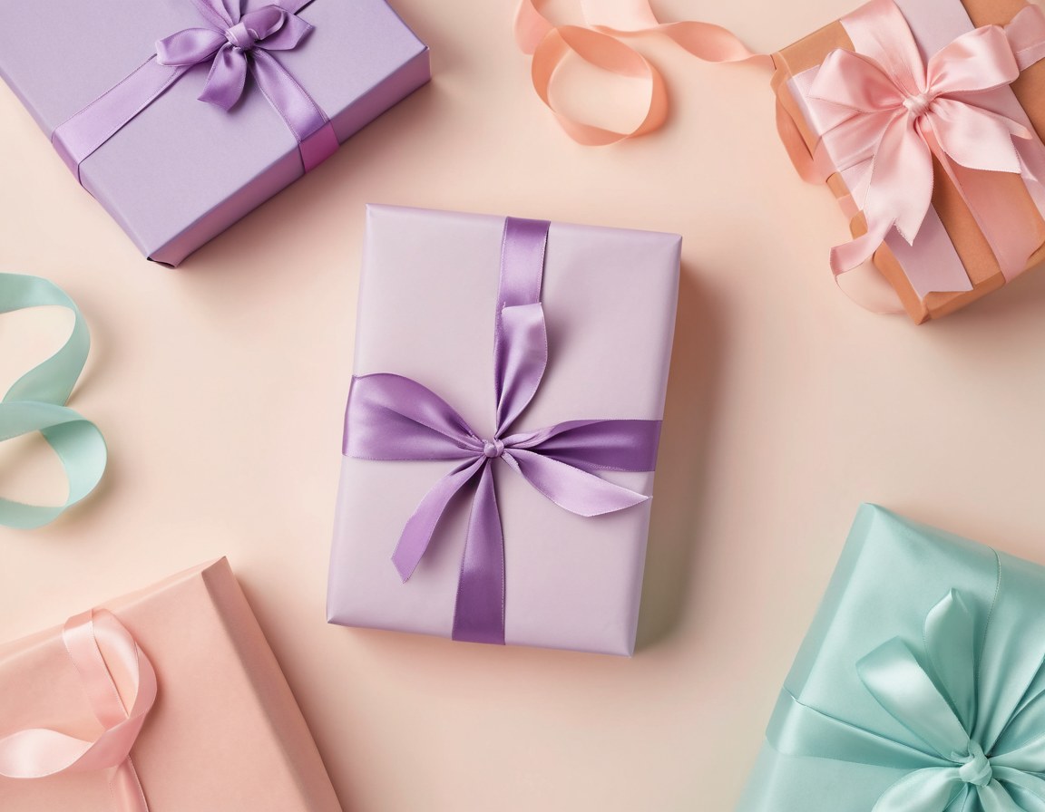 Regalo personalizado envuelto con listón y etiqueta lisa