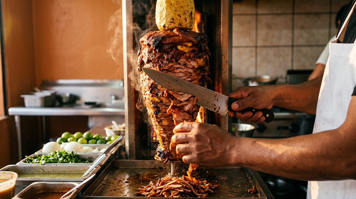 El taquero preparando tacos al pastor en Ciudad de México