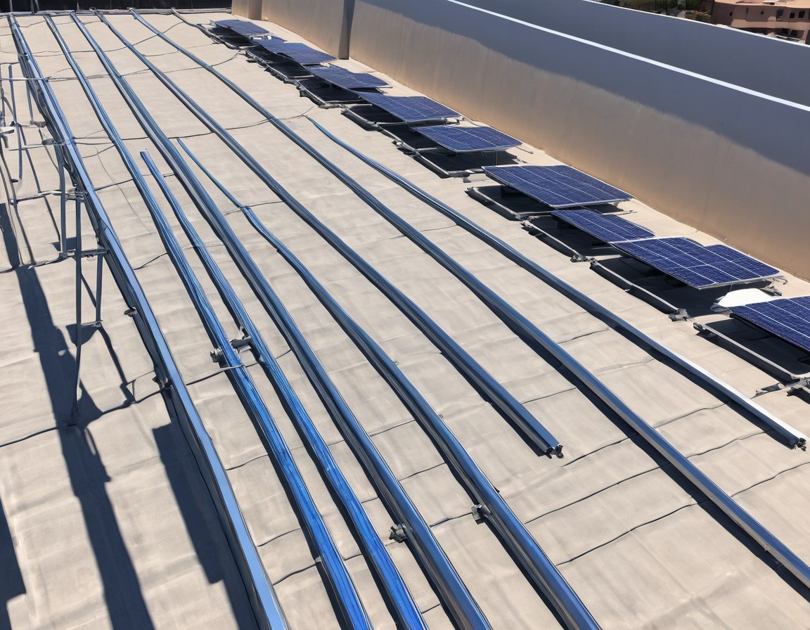 Estructura de aluminio anclada sobre azotea antes de colocar los módulos