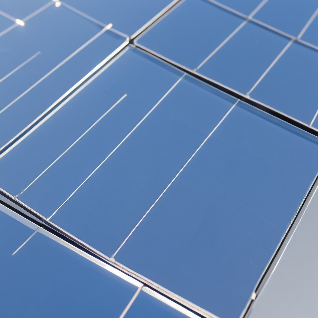 Acercamiento a un módulo solar de vidrio limpio con marco de aluminio