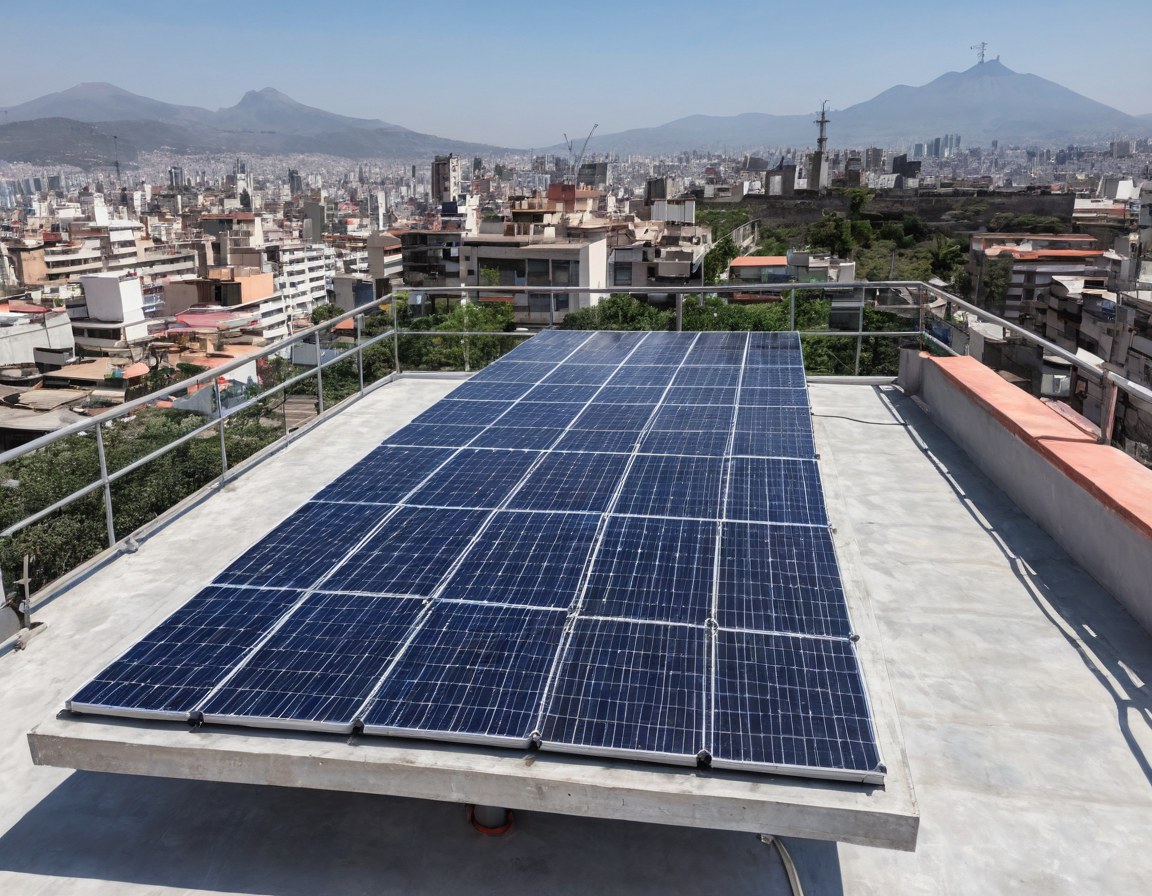 Arreglo solar terminado sobre una azotea plana bien mantenida en zona urbana