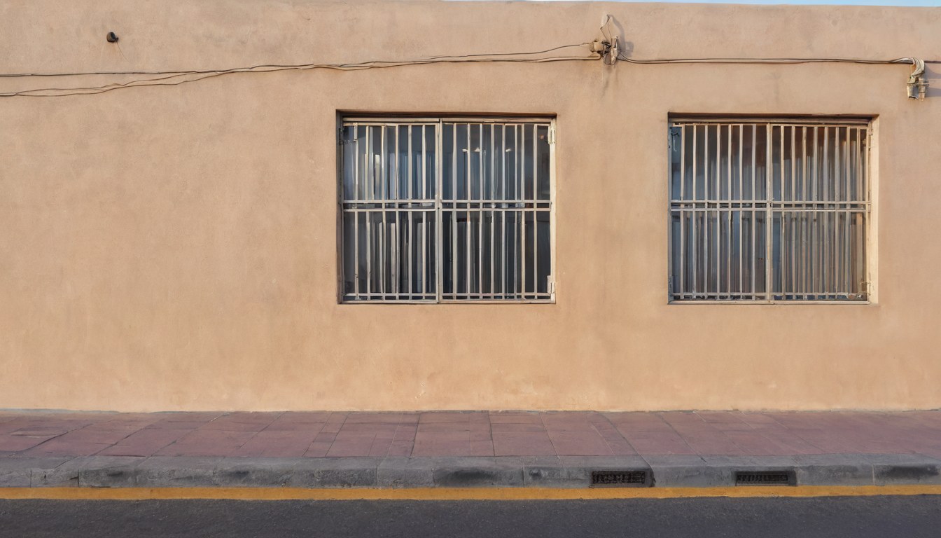 Fachada de la escuela vista desde la banqueta al final de la tarde